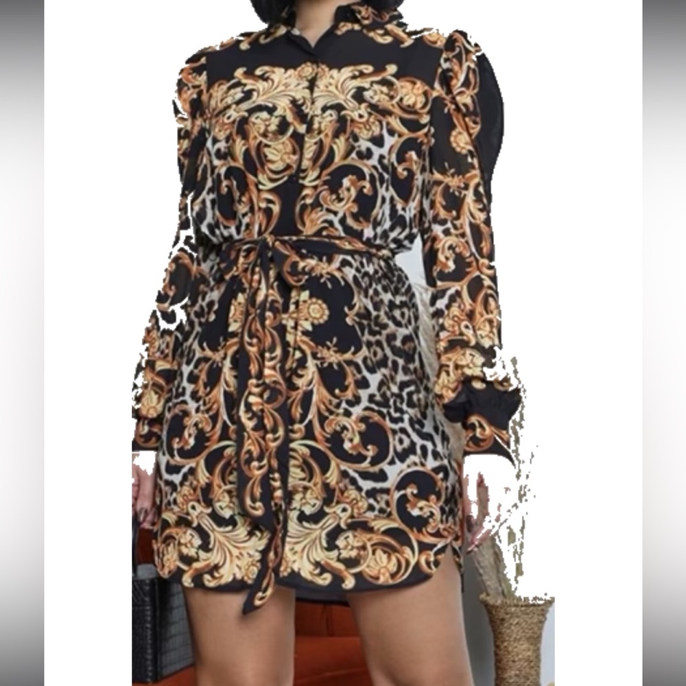 Chic Black and Gold Long Sleeve Dress New With Tag